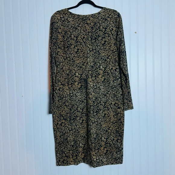 Peruvian Connection Sheath Dress Long Sleeve Brown Black Knee Length Large - Picture 7 of 10